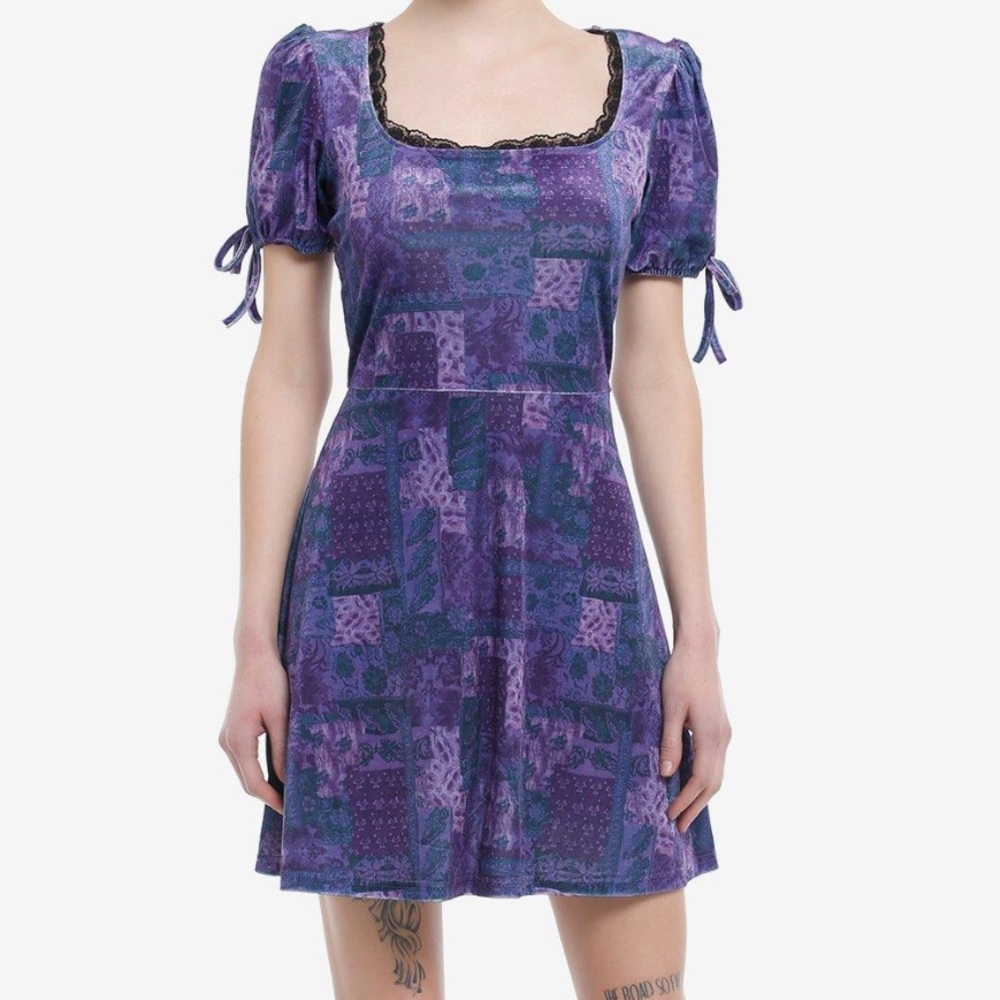 Social Collision‎ Purple & Black Patchwork Velvet Dress Hot Topic